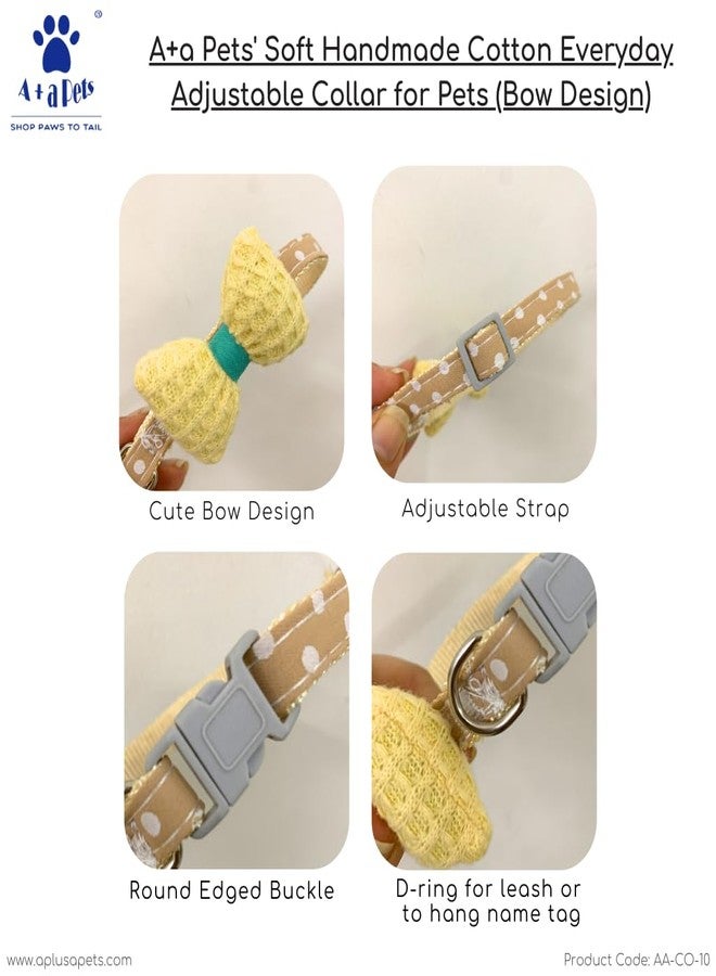A+a Pets طوق قطط قابل للتعديل بتصميم فيونكة قطنية ناعمة مصنوعة يدويًا من A+a Pets، مزود بإبزيم أمان سهل الفتح، مناسب للقطط والقطط الصغيرة والجراء والحيوانات الصغيرة (أخضر)، 32 سم، 1.5 سم - Image 2